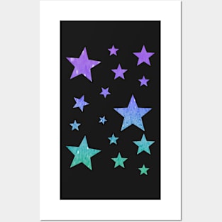 Pastel Purple Teal Ombre Faux Glitter Stars Posters and Art